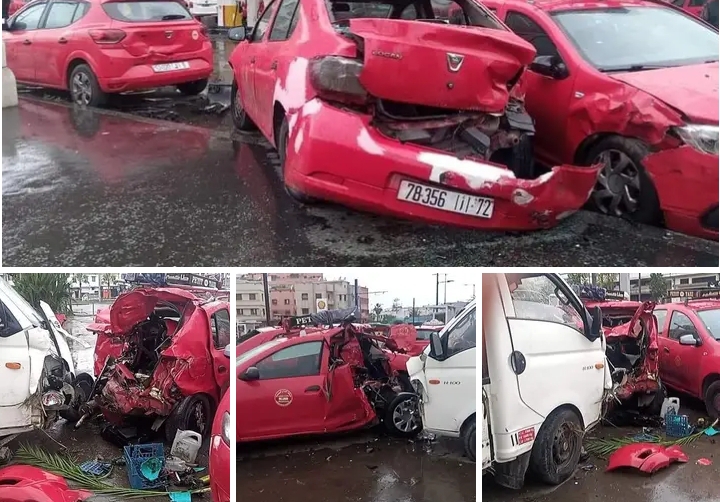 حادث سير خطير خلف خسائر مادية كبيرة لدى اربع سيارات أجرة بشارع 2 مارس بالدار البيضاء